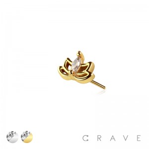 316L SURGICAL STEEL THREADLESS PUSH IN CZ LOTUS FLOWER TOP PART